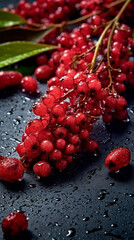 Sumac red currants with water droplets