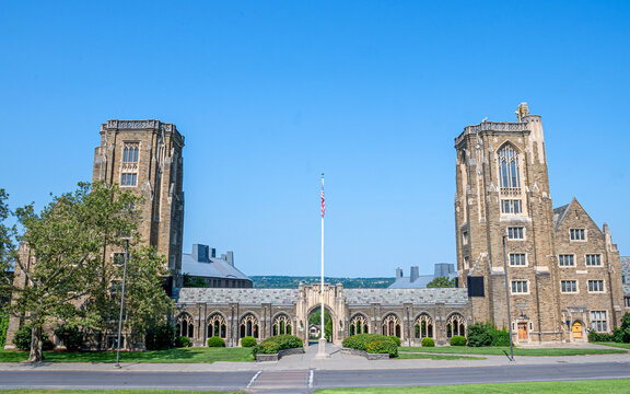 War Memorial Lyon Hall Cornell University under blue sky