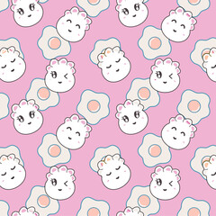 Cute Dumpling Fried Egg Allover Character Pattern Design Artwork 