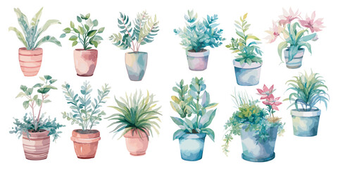 Watercolor potted plant clipart for graphic resources