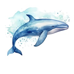 Watercolor whale on a white background