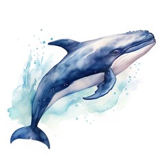 Watercolor whale on a white background