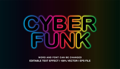 Cyber funk editable text effect template, rainbow color neon light futuristic typeface, premium vector