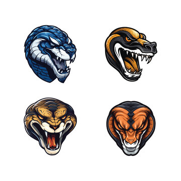 Snake Head Mascot Set, Snake Collection Vector Illustration, Snake Mascot Concept Logo design For Esports Team
