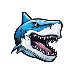 Angry Shark Mascot Logo, Blue Shark Vector Logo Isolated on white background, Predator Shark with open mouth for biting prey, Shark clipart isolated