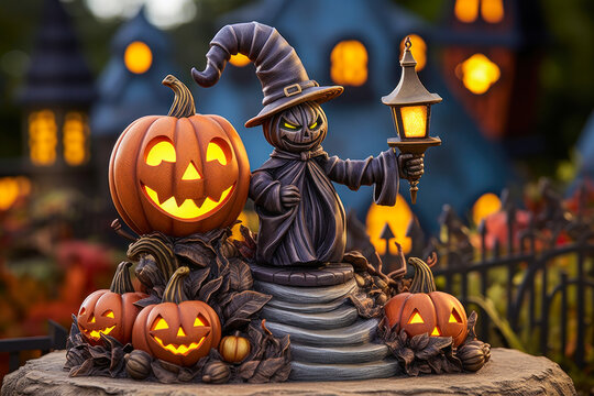 Halloween pumpkins jack o' lanterns tabletop display, resin statue, home decor, sesonal decorations
