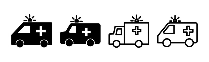 Ambulance icon set illustration. ambulance truck sign and symbol. ambulance car