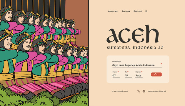 Landing page with indonesian illustration Saman Dance from aceh design template