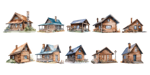 Watercolor Wooden Cabin clipart for graphic resources