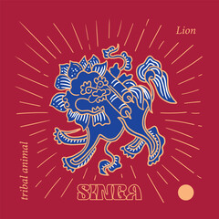 vintage lion in batik style design template illustration