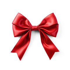 Red silk ribbon bow. Ai. Cutout on transparent