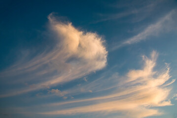 Blue sky fluffy white clouds on summer season bright clear skyline with beautiful cloudscape. Panorama blue sky clouds pattern on daylight with copy space. Cumulus cloudscape air climate sunny day