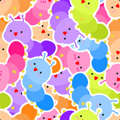 Colorful cute caterpillar cartoon seamless pattern background vector illustration