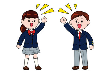 頑張るポーズの男女の学生