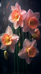 Pink daffodils with water droplets
