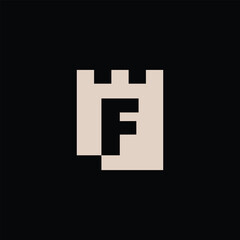 Obraz premium F Letter Castle Fortress Logo Vector Icon Illustration