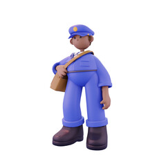 male postal courier standing straight pose from the left