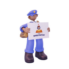 male postal courier holding poster pose from right