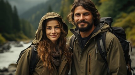 Fototapeta premium Happy couple traveling together - catching a moment of endearment