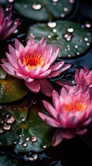Lotus flowers with water droplets