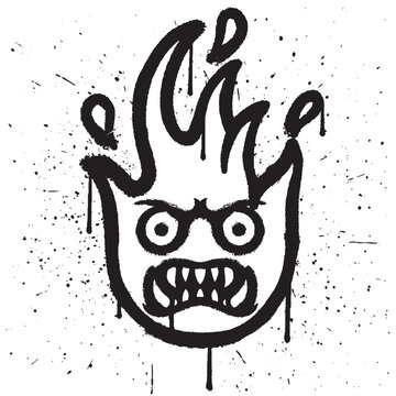 Graffiti spray paint fire character emoticon isolated vector