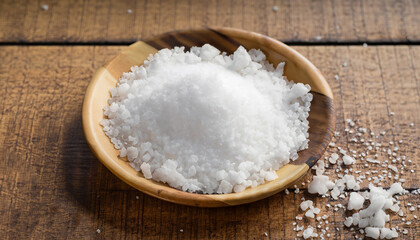Fototapeta na wymiar Sea Salt ingredient Taste the salty foods no wooden