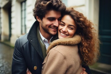 Fototapeta premium Happy couple in love - catching a moment of endearment
