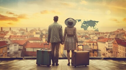 Happy couple traveling together - exciting journey - catching a moment of endearment