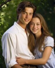 Obraz premium Happy couple in love - catching a moment of endearment