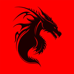 Head dragon logo design on red background.