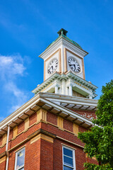 Fototapeta na wymiar Common Pleas Court in downtown Mount Vernon Ohio exterior of clock tower
