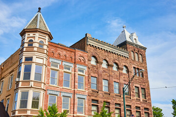 Fototapeta na wymiar Public Square fancy brick buildings adjoined in Mount Vernon Ohio downtown