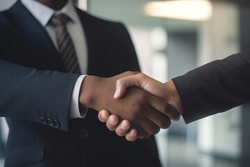 Close up of two businessman shaking hands in an office