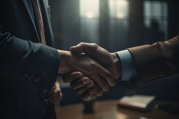 Close up of two businessman shaking hands in an office