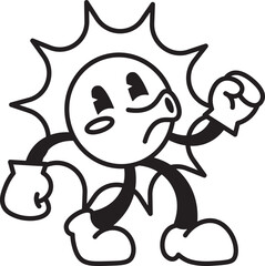 Cute Retro Sun Character Whistling And Dancing Vector Illustration