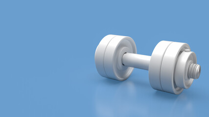 The white dumbbell on blue background 3d rendering