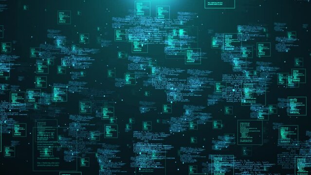 Software development process concept in a cyberspace. programming code, computer security, malware or hacker attack. Encrypted information, hacking concept. Technology, coding,