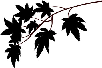 シンプルな枝つき紅葉のシルエットイラスト素材
