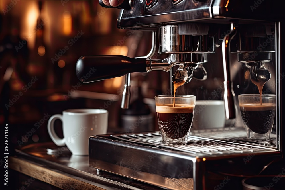 Wall mural preparing homemade espresso coffee using a coffee machine situated in the kitchen.