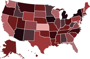 vector map of united states color red