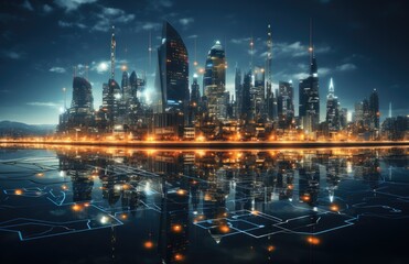 Fototapeta premium Global business, internet network connection, IoT Internet of Things, business intelligence concept. Busines global network, futuristic technology background. AI generative