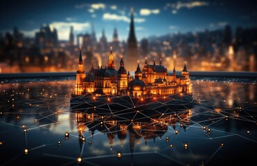 Obraz premium Global business, internet network connection, IoT Internet of Things, business intelligence concept. Busines global network, futuristic technology background. AI generative