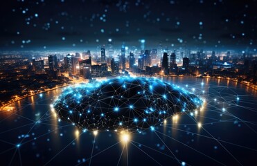 Fototapeta premium Global business, internet network connection, IoT Internet of Things, business intelligence concept. Busines global network, futuristic technology background. AI generative