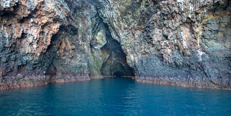 Painted Cave on Santa Cruz island in the Channel Islands National Park off the coast of Santa...