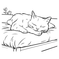 Cat Sleep, outline vector illustration, Cat day, International Cat, Ai Generated