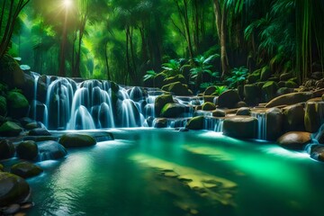 waterfall in the jungle in morning generated by AI tool