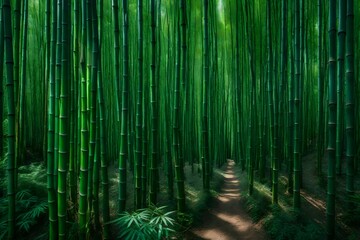 green bamboo background generated by AI tool - obrazy, fototapety, plakaty