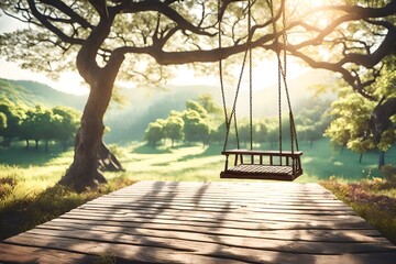 wicker swing hang on the tree generated by AI tool