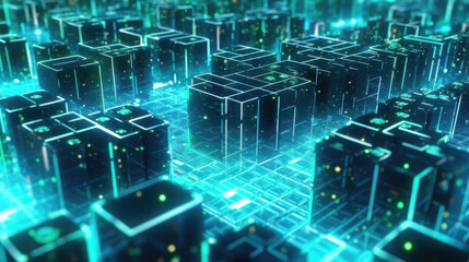 Blockchain Technology Concept A Futuristic Cityscape with Blue Lights Futuristic Technological AI Generated