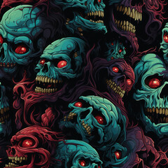 Horror dead halloween with skull, monster seamless pattern. Artistic design for fashion, fabric, textile, canvas, wrapping and all prints. Repeat wallpaper print texture. Generative AI